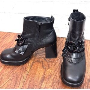 Paul Green Black Ankle Boots with Chain Detail